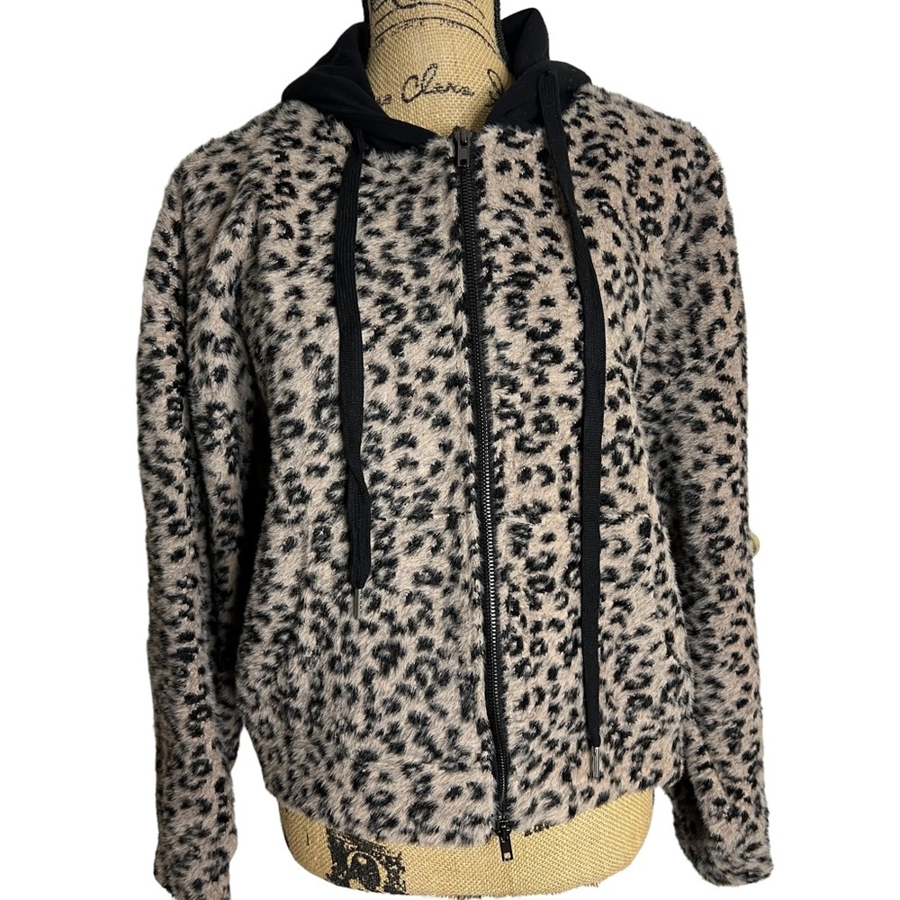 FATE leopard print hooded zippered jacket